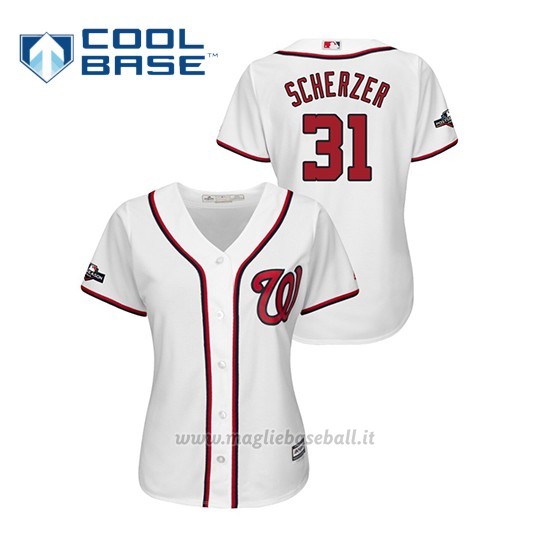 Maglia Baseball Donna Washington Nationals 31 Max Scherzer 2019 Postseason Cool Base Bianco